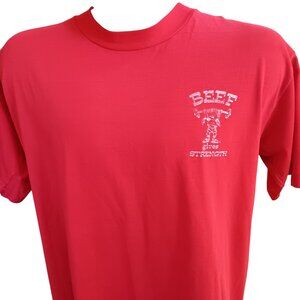 XL Vintage T-shirt Single Stitch Beef Gives Strength Muscles 1980's Distress